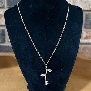 Vintage Gold tone rose stem pendant necklace